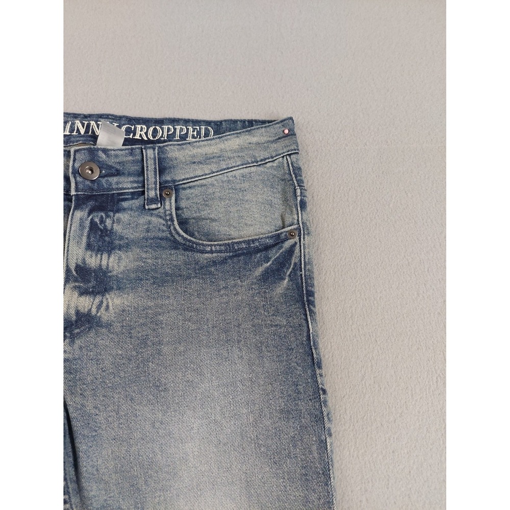 H&M Men Jean 32 Light Wash Denim‎ Skinny Cropped Low Rise Distressed Ripped Wear - Picture 2 of 16